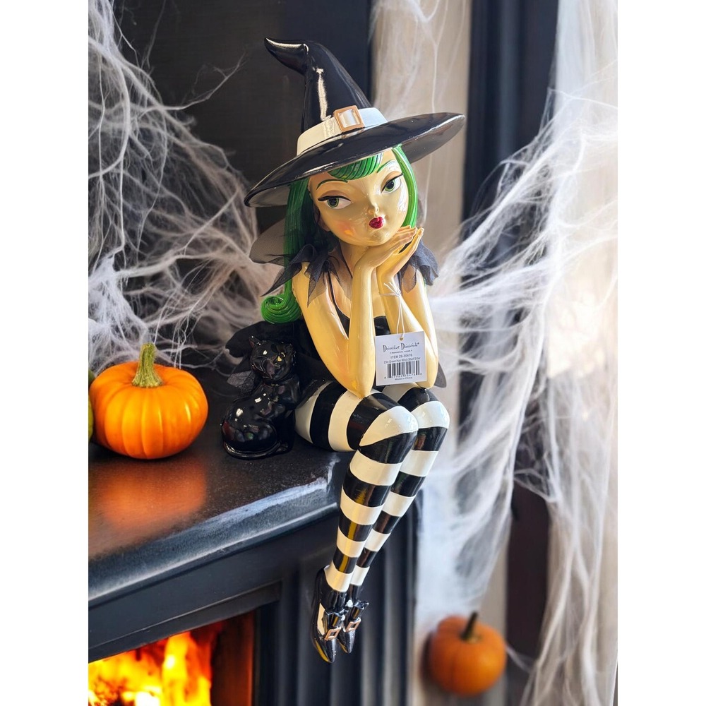 December Diamonds NEW 23" Sitting Witch Green Hair New in Box Ready to Ship